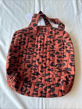 Rust Leopard Print Quilted Tote Bag